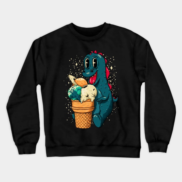 Treat Yo Self - Baby Dino Eating Triple Planet Scoop Ice Cream Cone Crewneck Sweatshirt by anycolordesigns